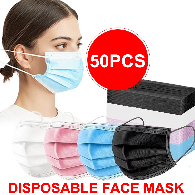 Black Face Mask Pack - 50 pièces Masque à 3 couches